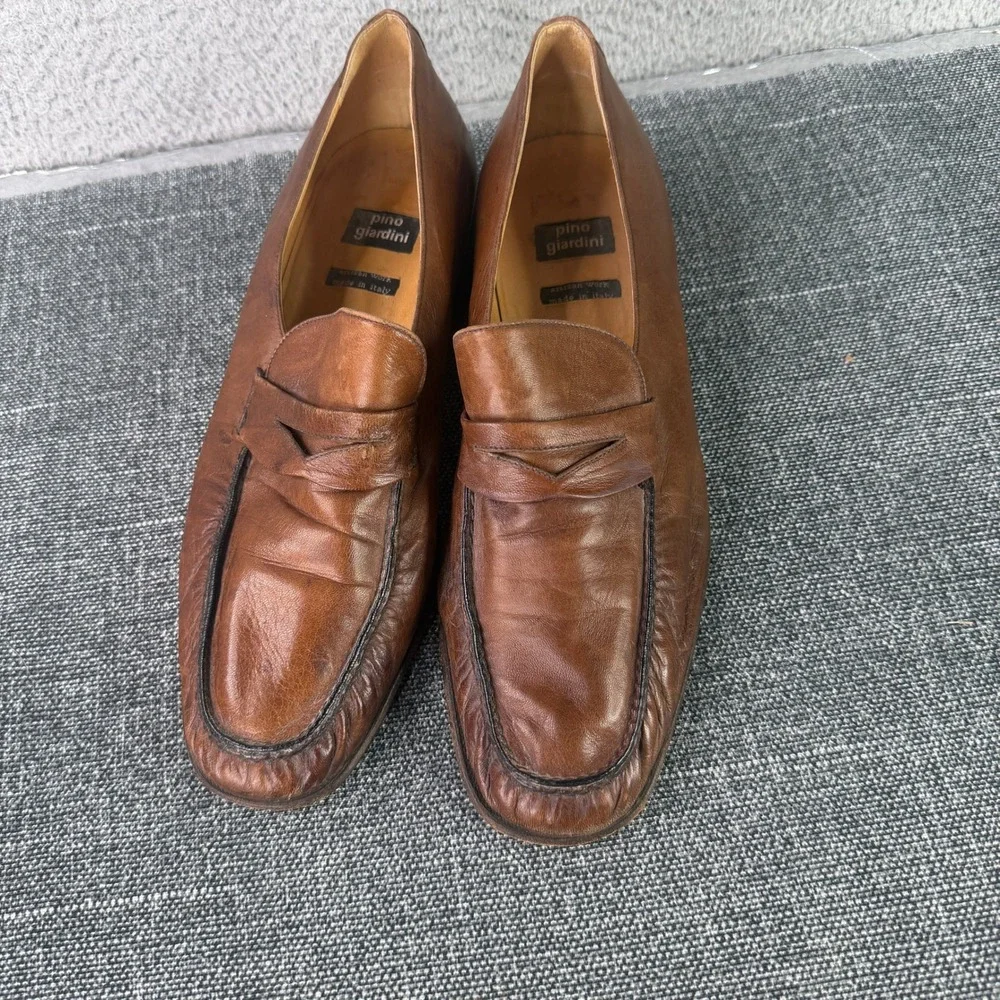 Pino Giardini‎ Penny Loafers Mens 10 Brown Leather Artisan Made Italy Square Toe
